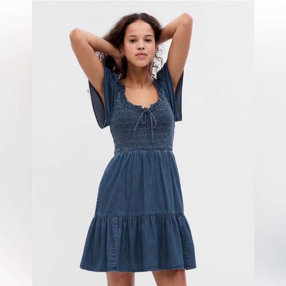 Blue Smocked Denim Dress
